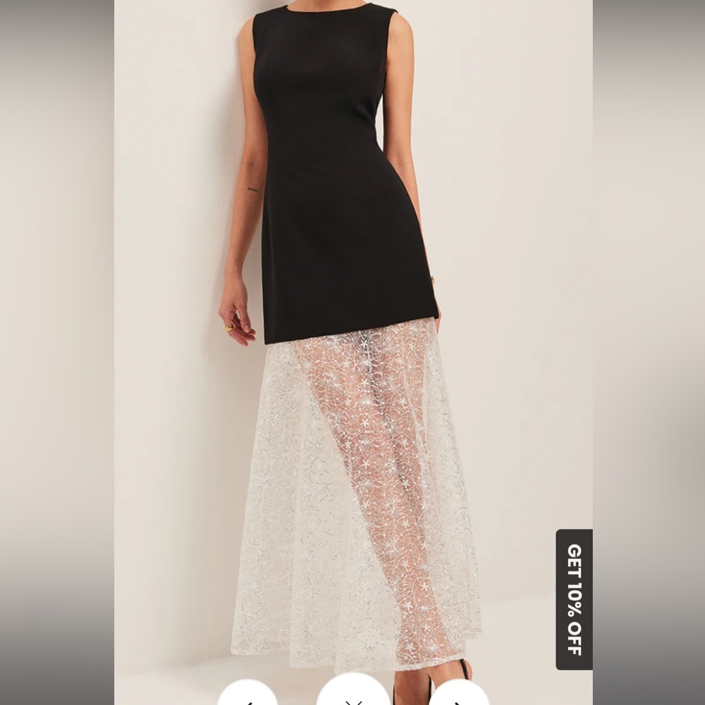 Commense Black and White Lace Maxi Dress